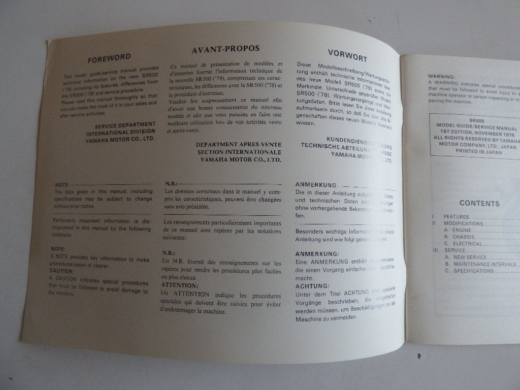 YAMAHA SR500 SERVICE HANDLEIDING (3HO-28197-80), Motoren, Ophalen of Verzenden, Yamaha