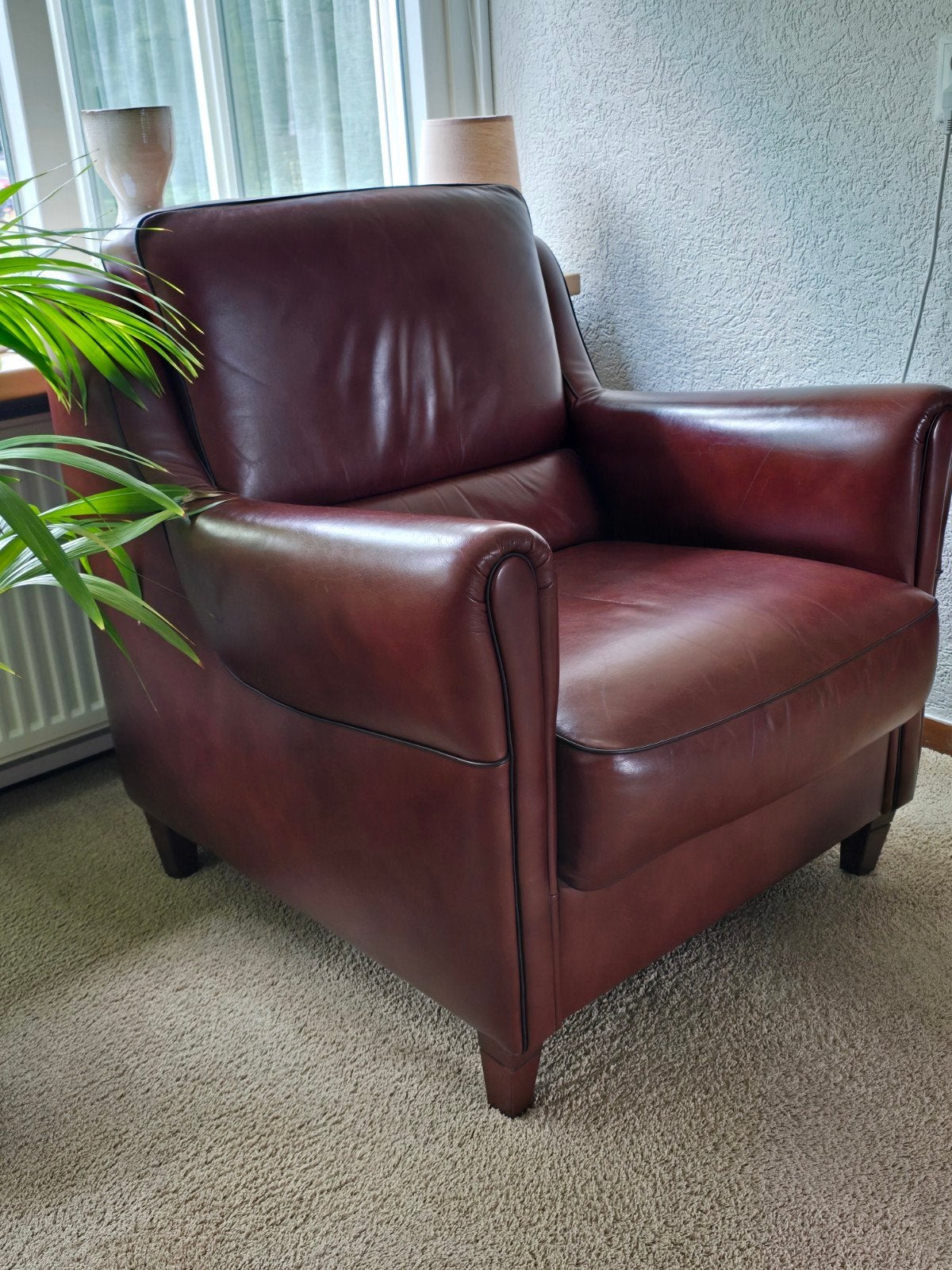 Leren bank en twee fauteuils - 3-zitsbank en 2 stoelen, Huis en Inrichting, Ophalen