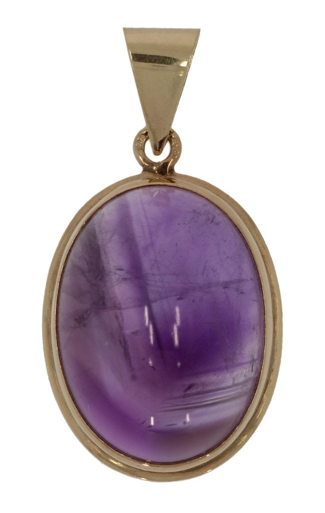 Grote amethist 14k gouden edelsteen ketting hanger fraai, Voordeelsieraden, Ophalen of Verzenden, Zo goed als nieuw, Met edelsteen