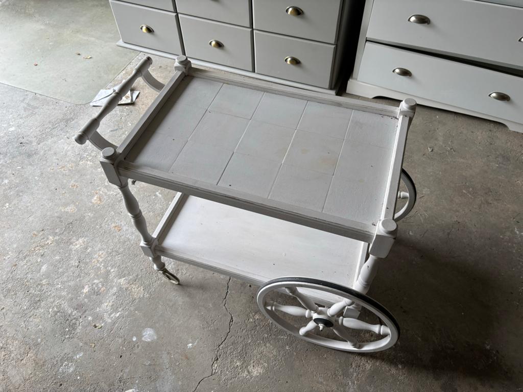 Vintage serveerwagen / theewagen - wit geverfd, Ophalen, Gebruikt