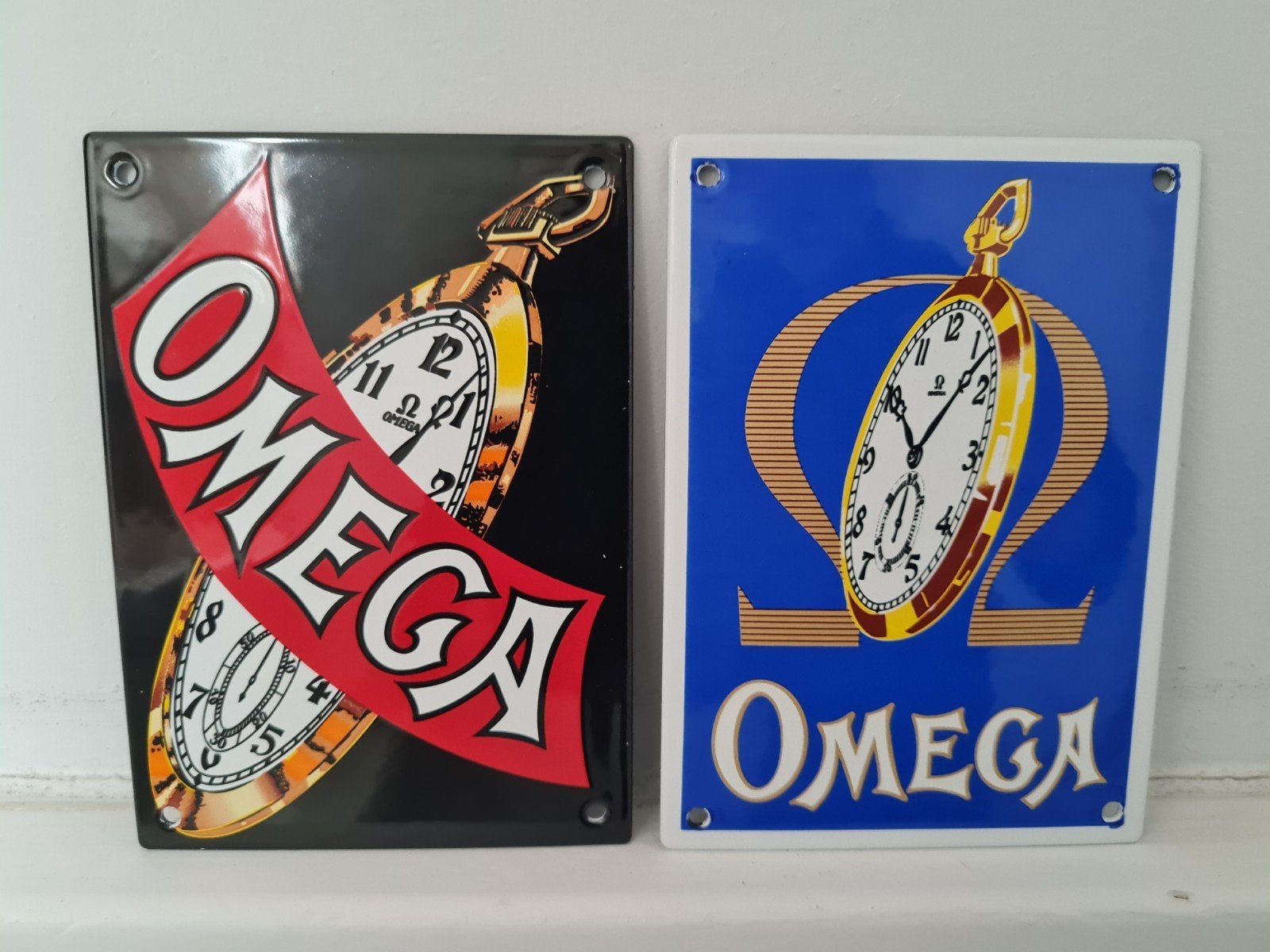 omega emaille bord 2x nieuw, Ophalen of Verzenden, Reclamebord
