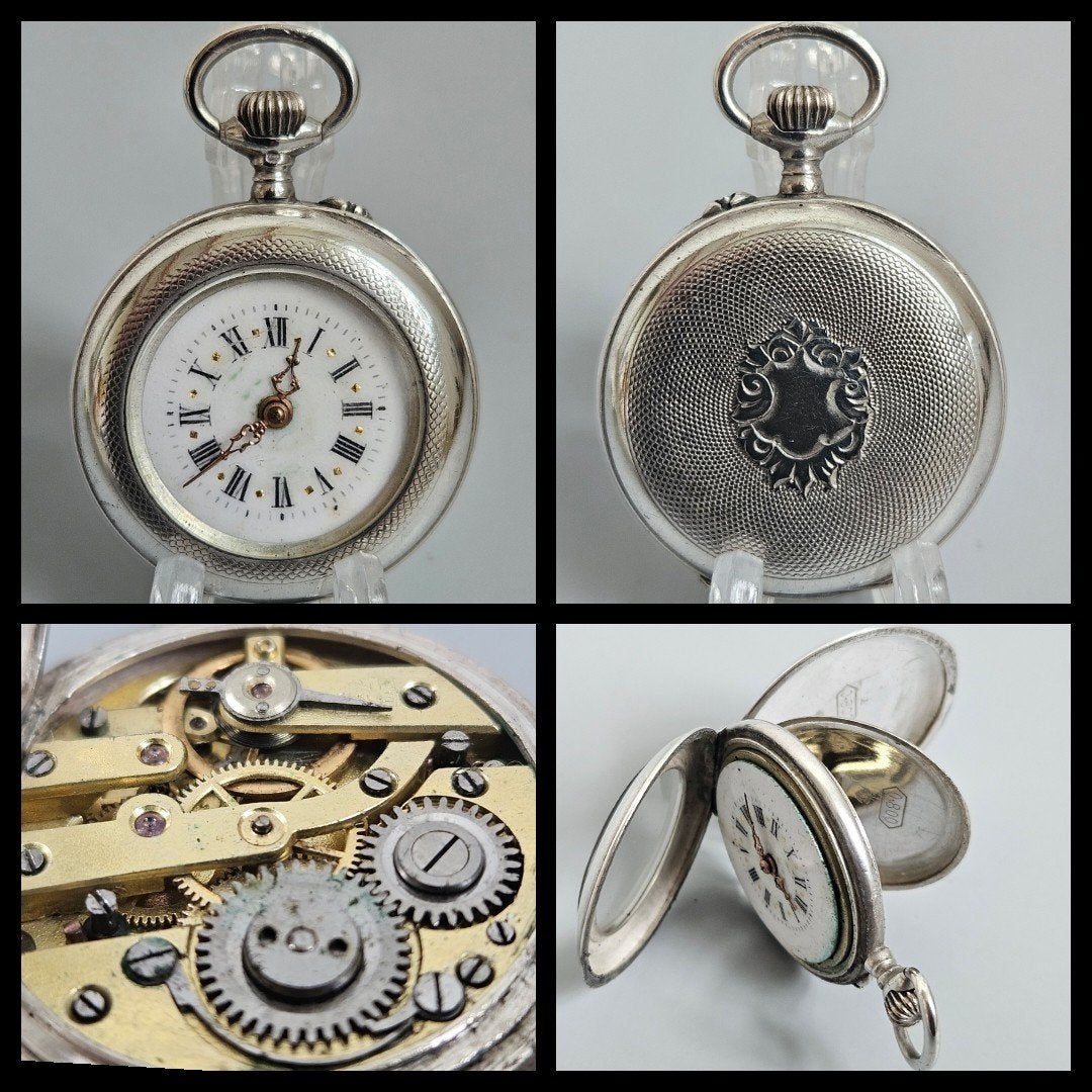 Antiek zilver,  zilveren dames zakhorloge met kroonopwinding, Ophalen of Verzenden