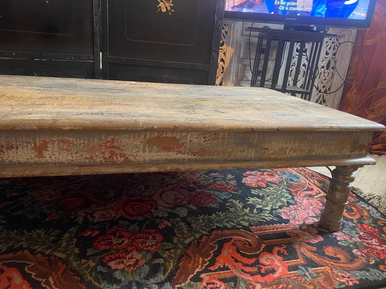 Prachtige India Ibiza stijl salontafel tafel, Ophalen, Gebruikt, Teakhout, 50 tot 100 cm