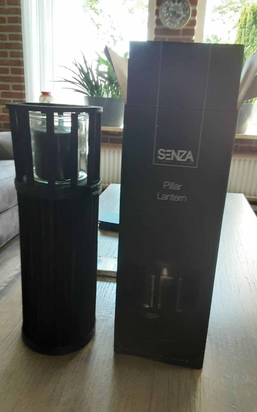 SENZA  PILLAR LANTERN 40 CM HOOG NIEUW, Ophalen, Zwart, Hout, Windlicht