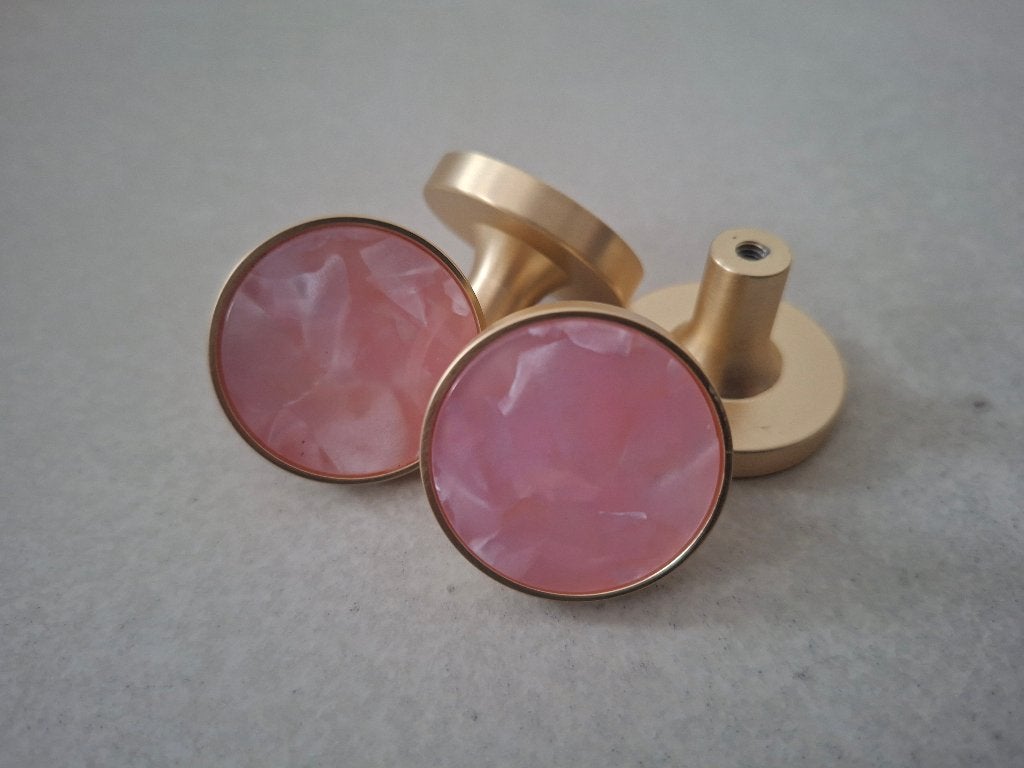 Goudkleurige kastknop roze parelmoer, Ophalen of Verzenden, Nieuw
