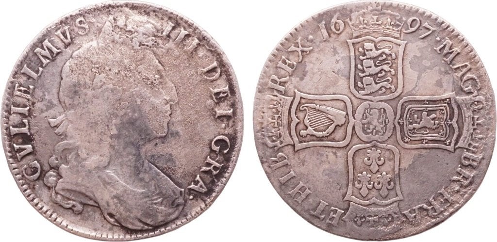 Half crown 1697, Engeland, koning Willem III, Postzegels en Munten, Verzenden, Overige landen, Losse munt, Zilver