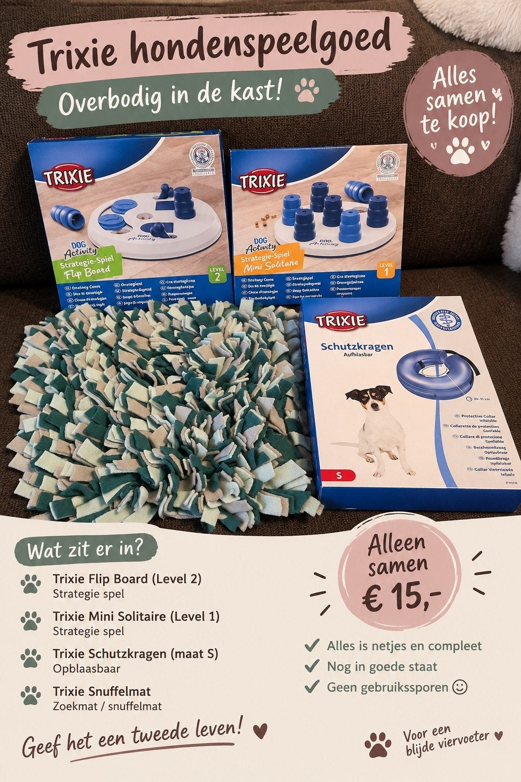 spelletjes en kraag voor kleine hondjes, Ophalen, Zo goed als nieuw, Intelligentiespeelgoed, Trixie