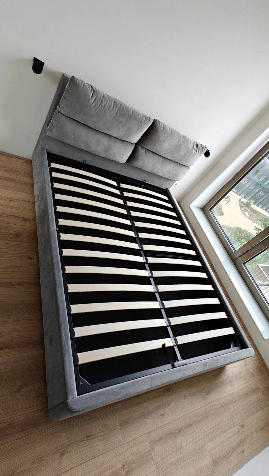 Beliani grijs tweepersoonsbed (200 x 160) met opbergruimte, Ophalen, Gebruikt, Tweepersoons, 200 cm