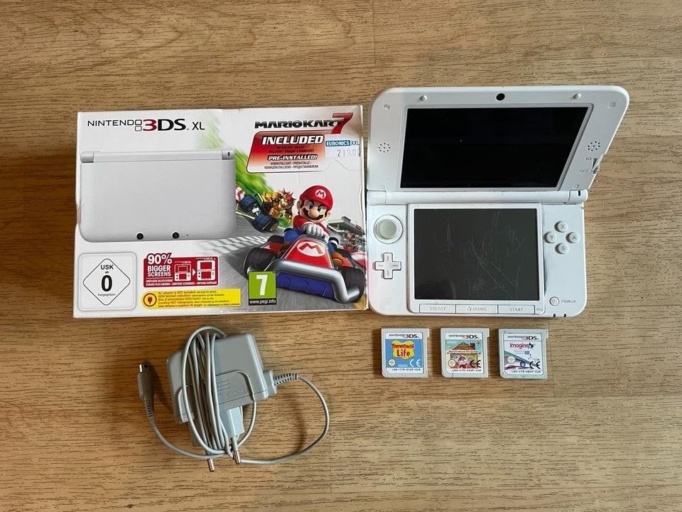 Nintendo 3DS XL Wit + Originele Doos + 3 Games | Mario Kart, Spelcomputers en Games, Wit, 3DS XL, Ophalen of Verzenden, Gebruikt