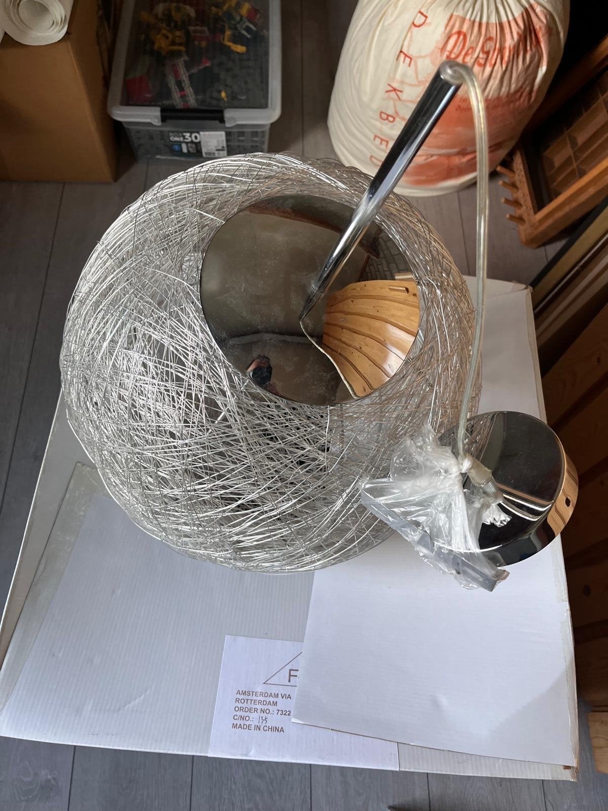 Moderne hanglamp draadbol - zilverkleurig, Ophalen of Verzenden, Zo goed als nieuw, Metaal, E27 (groot)