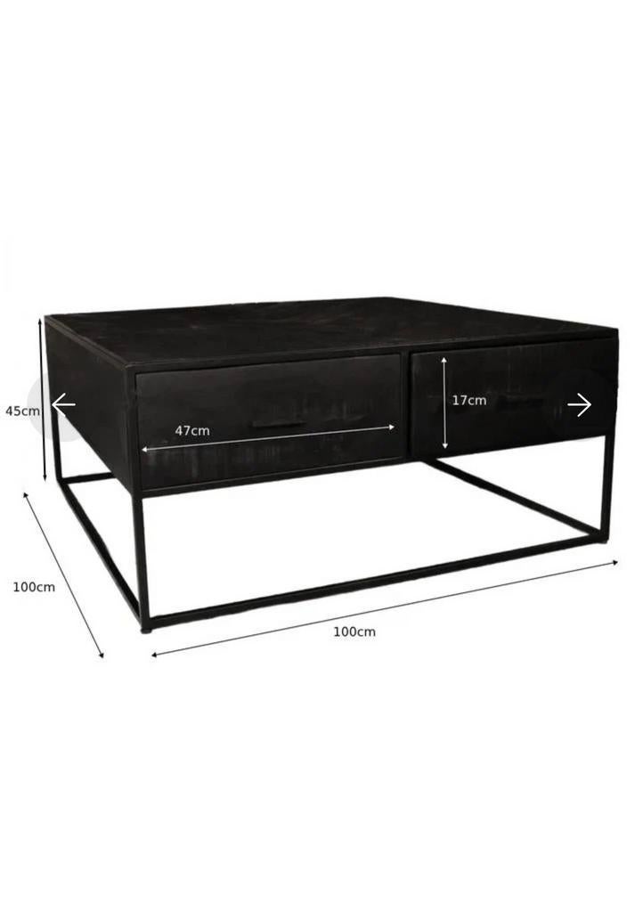 Salontafel zwart vierkant visgraat 100cmx100cm, Huis en Inrichting, Tafels | Salontafels, Gebruikt, 100 tot 150 cm, Minder dan 50 cm