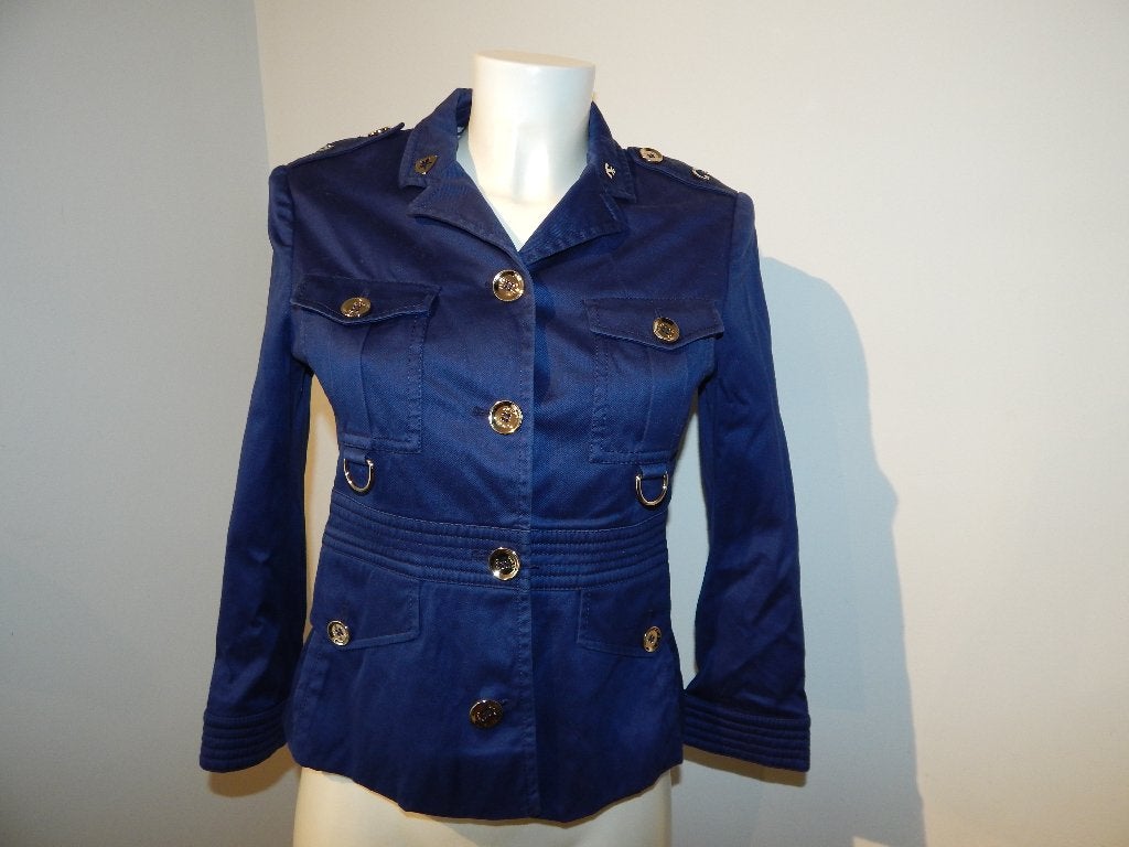 Gucci jasje officiers look zilveren hardware donker blauwI42, Maat 36 (S), Verzenden, Blauw, Gucci