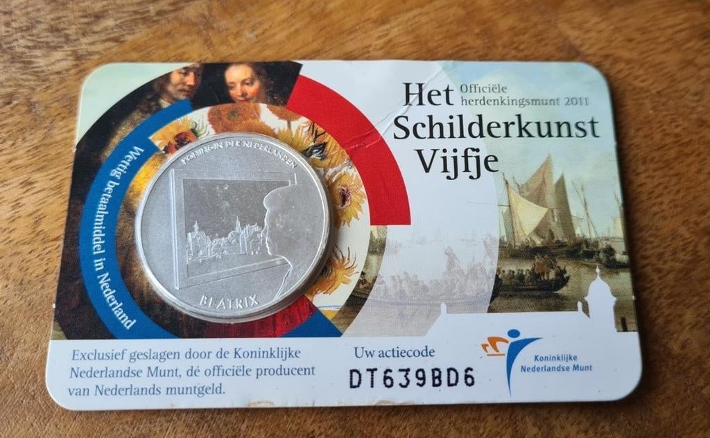 Het schilderkunst Vijfje officiële herdenkingsmunt 2011, Postzegels en Munten, Munten | Nederland, Ophalen of Verzenden, Koningin Beatrix