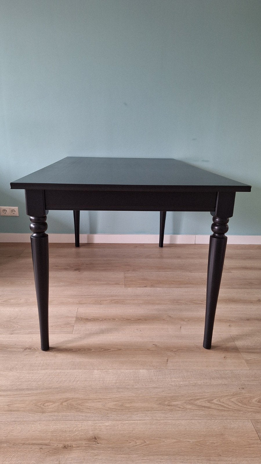 IKEA ROSENTORP Uitschuifbare tafel zwart 155/215x87 cm, Ophalen, Gebruikt, 50 tot 100 cm, Vijf personen of meer