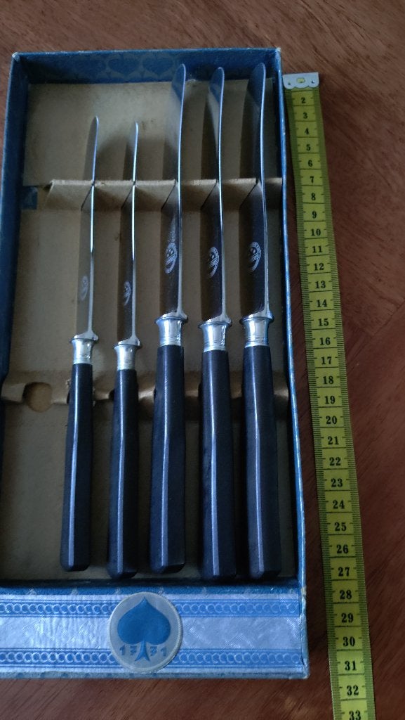 Set vintage messen met donkere handvatten, Ophalen of Verzenden