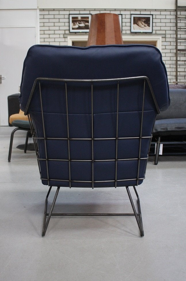 Luxe stoere fauteuil RAZ Jess Design metaal leer Kobaltblauw, Ophalen, Zo goed als nieuw, Leer, 75 tot 100 cm