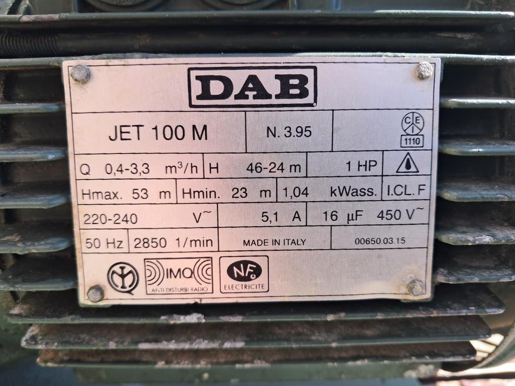DAB JET 100 M Hydrofoorpomp - Zelfaanzuigend goed werkend, Ophalen of Verzenden, Zo goed als nieuw, Beregeningspomp