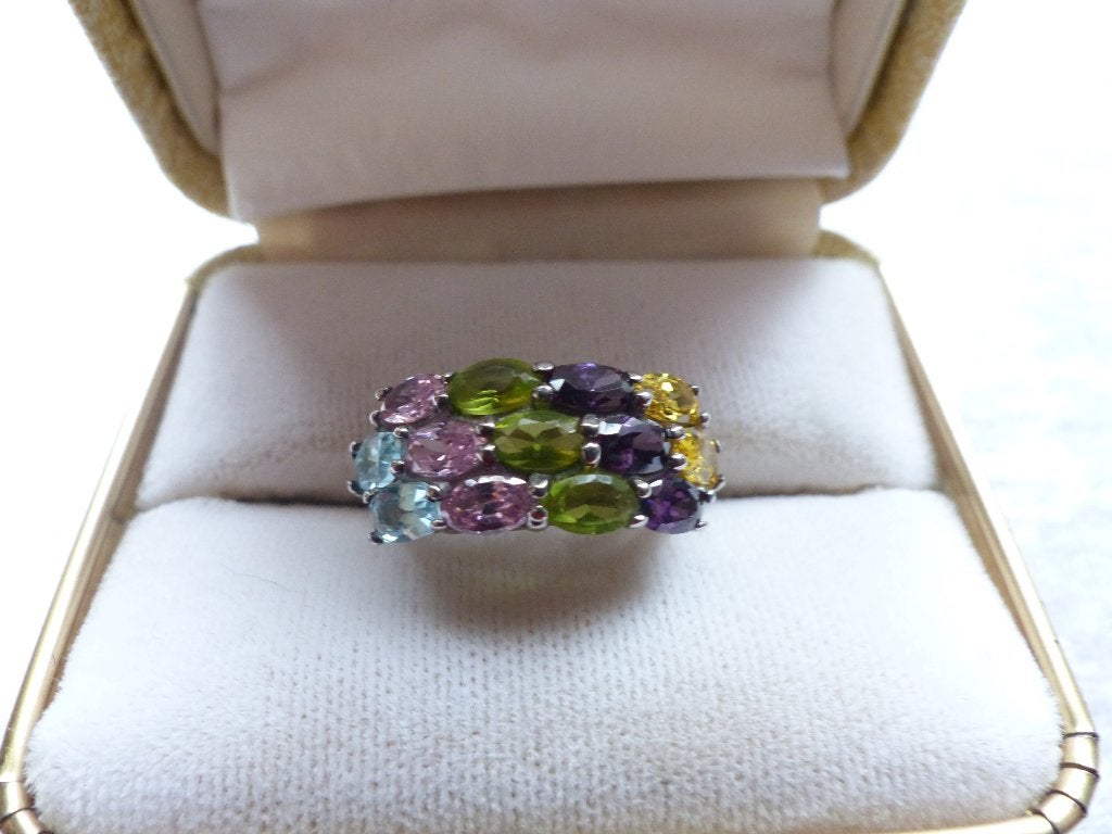 Mooie Zilveren Ring met Amethist - Peridot - Citrien - Rose, Verzenden, Zilver, Ring, Met edelsteen