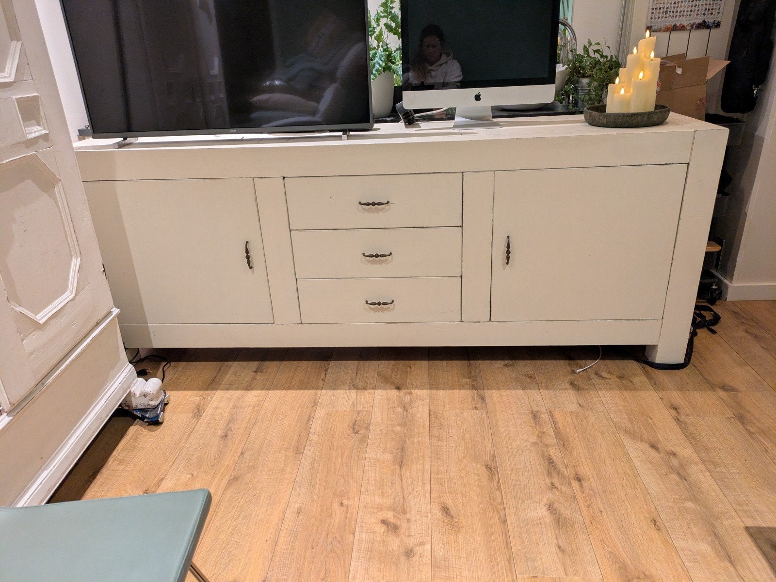 wit dressoir met 3 lades en 2 deuren, Ophalen, Met lade(s), Zo goed als nieuw, 200 cm of meer