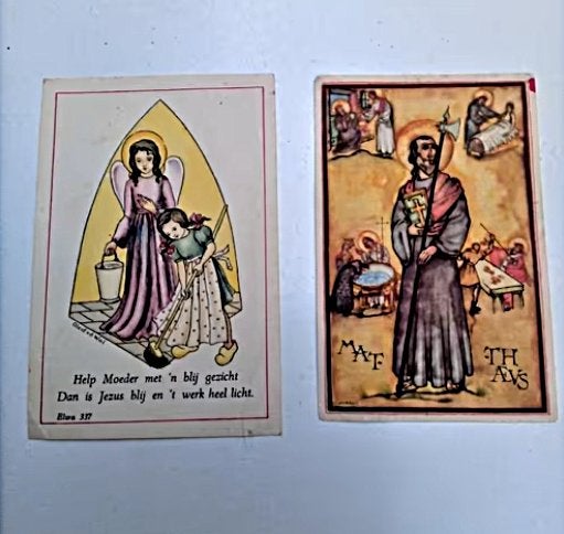2 vintage devotie prentjes;1 uit de apostelen serie, Ophalen of Verzenden, Gebruikt, Kaart of Prent, Christendom | Katholiek