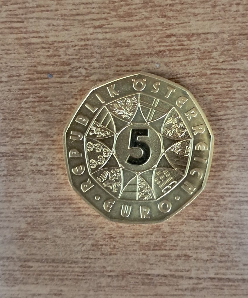 5 euro 2003 Oostenrijk vergulde zilveren munt, Postzegels en Munten, Oostenrijk, Verzenden, Zilver, 5 euro