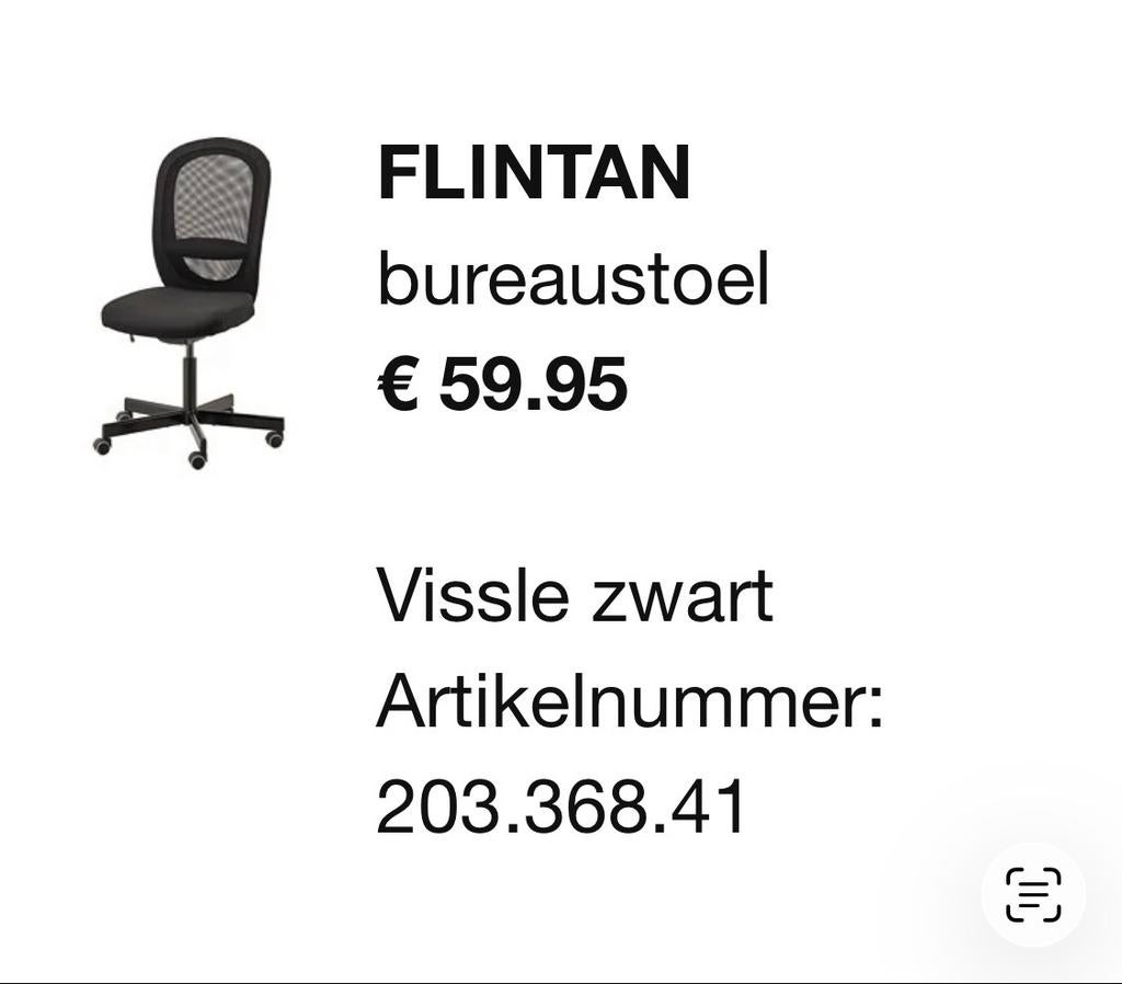 Bureaustoel 2 zwart flintan ikea, Ophalen, Nieuw, Zwart, Drie