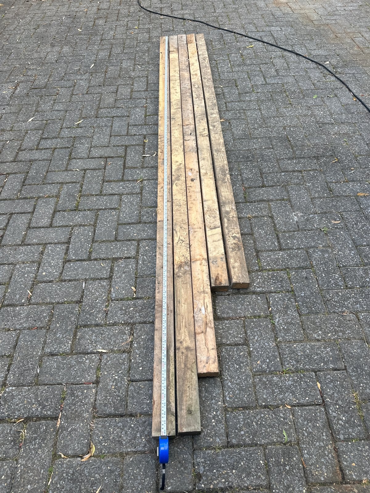 Gebruikte houten balken; L 3 m/ B 6,7 cm 4cm., Doe-het-zelf en Verbouw, Hout en Planken, Ophalen, Gebruikt, 25 tot 50 mm, Plank