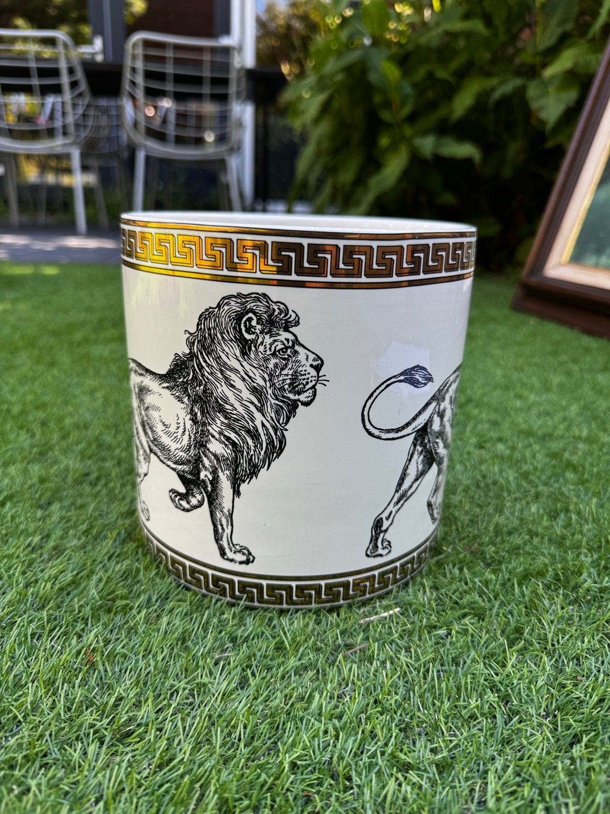 Plantenpot leeuw wit zwart goud, Ophalen, Rond, Zo goed als nieuw, Minder dan 40 cm