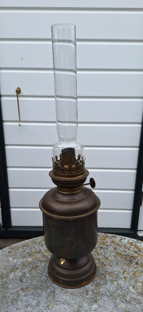 Antieke olielamp - messing/brons, Antiek en Kunst, Ophalen