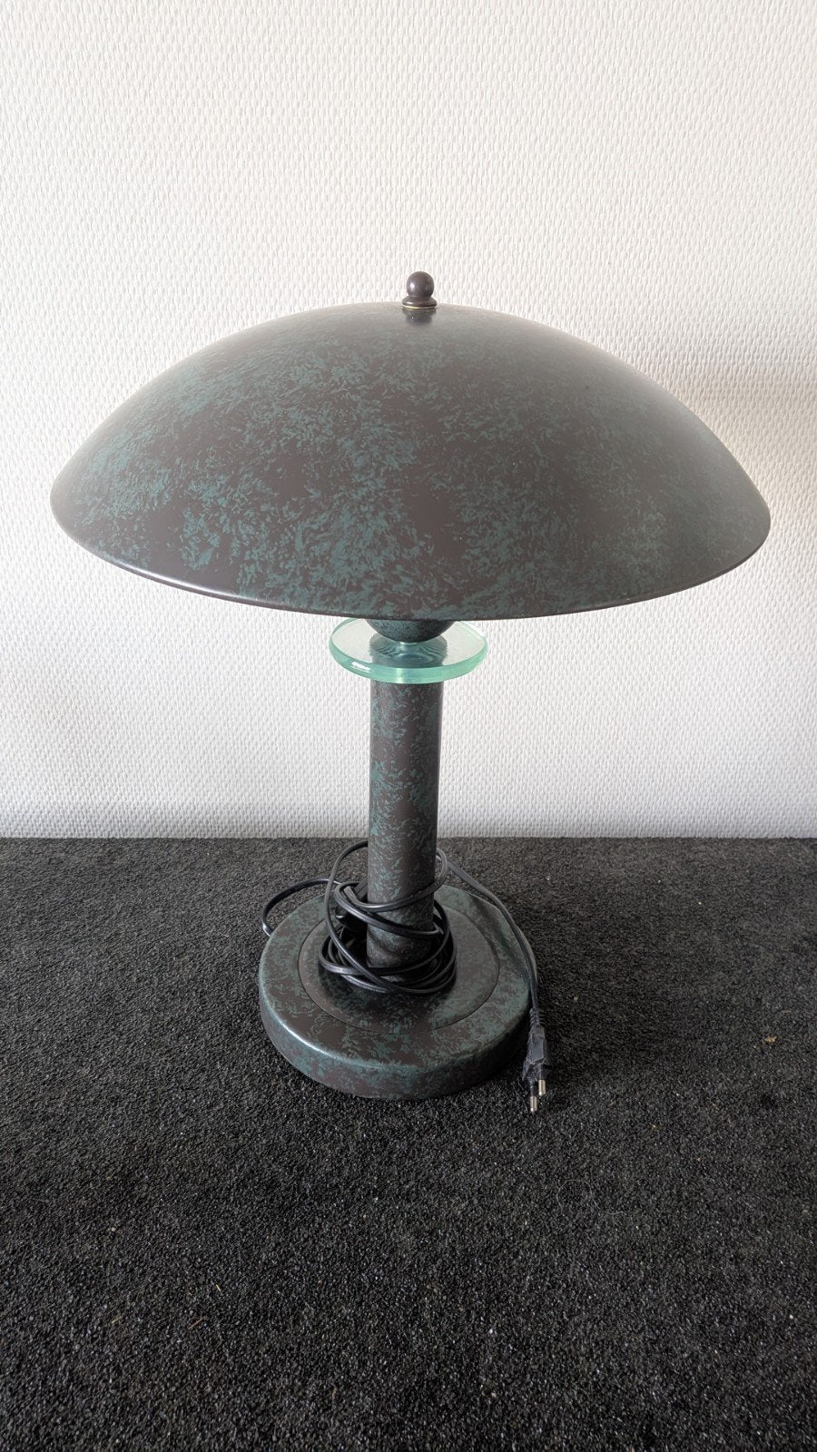 Vintage Mushroom Tafellamp - Groen/Bruin Gespikkeld Metaal, Huis en Inrichting, Ophalen of Verzenden