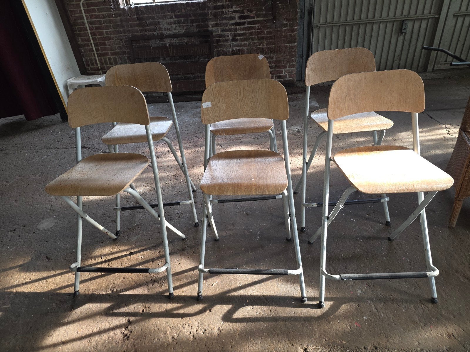 Set van 6 Gebruikte Houten bar Klapstoelen, Huis en Inrichting, Ophalen, Gebruikt, Bruin, Vijf, Zes of meer stoelen