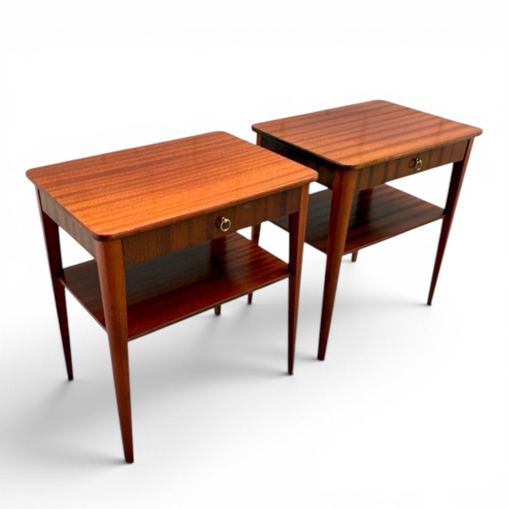 Set vintage mahonie nachtkastjes, jaren 50 uit Zweden, Met plank(en), Minder dan 50 cm, Gebruikt, Mid-century | Vintage | Scandinavisch design
