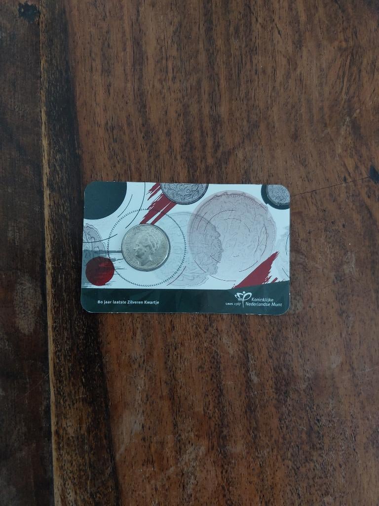 80 jaar zilveren kwartje (1939,1940,1941) in Coincard KNM, Verzenden, Koningin Wilhelmina, 25 cent