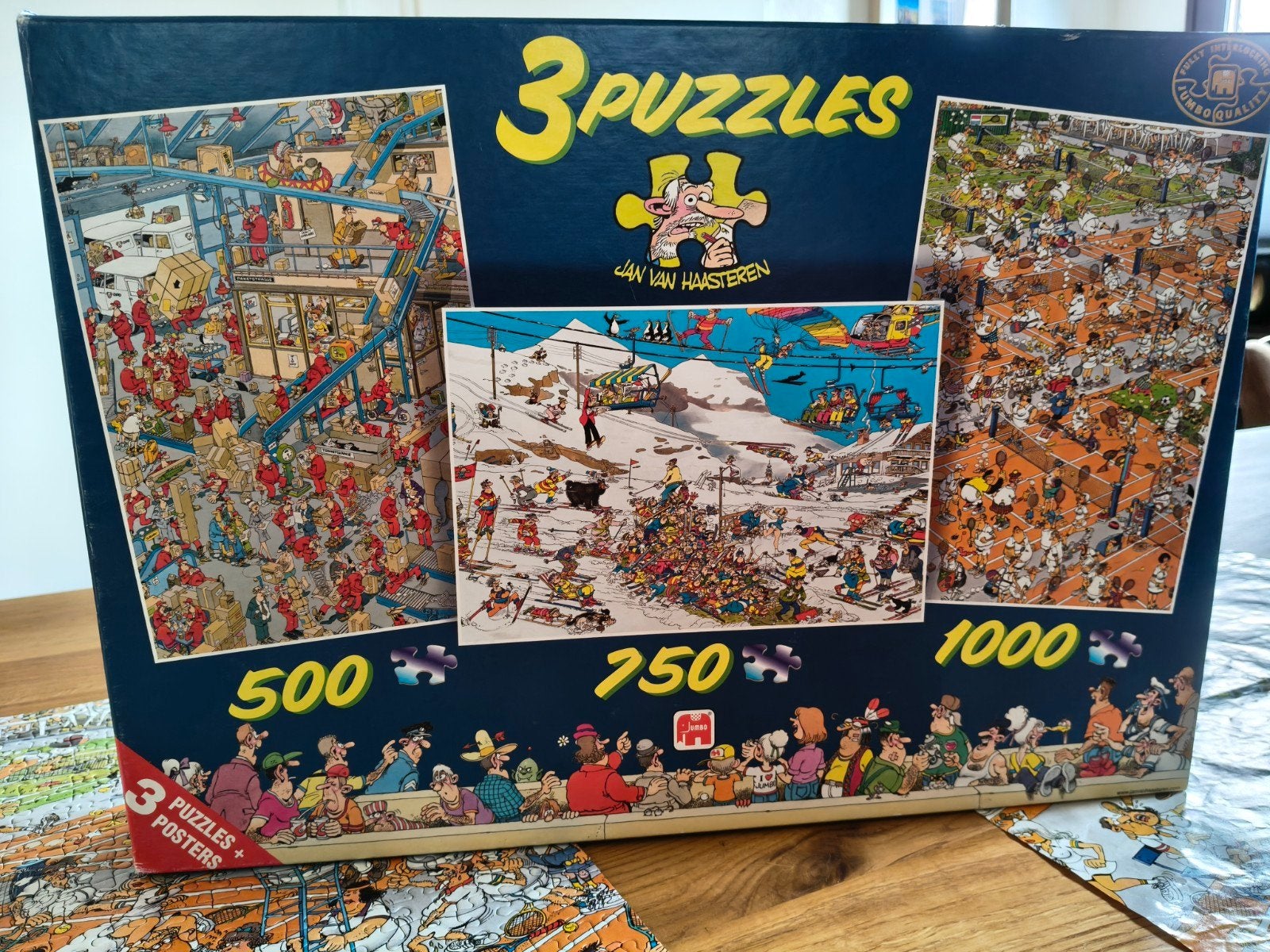 3 X Jan van Haasteren: Tennis, Break a leg, Parcel Serv, Ophalen of Verzenden, 500 t/m 1500 stukjes, Zo goed als nieuw, Legpuzzel