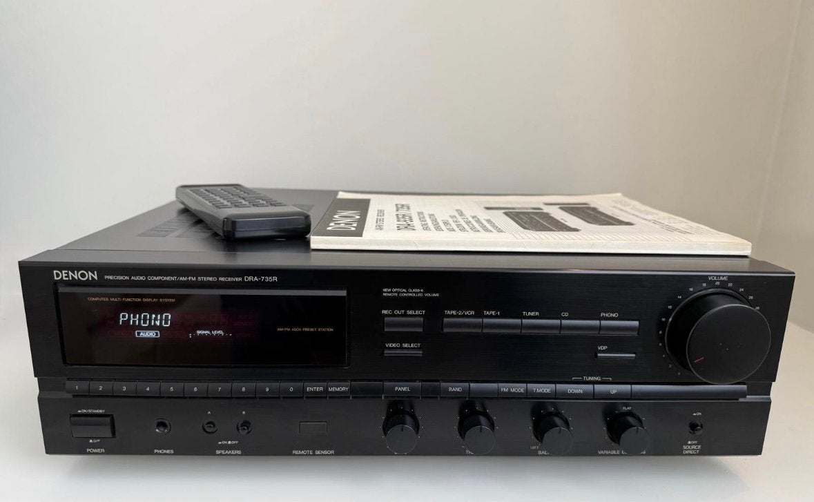 Denon DRA-735R stereo receiver met RC-136 afstandsbediening, Ophalen of Verzenden, Zo goed als nieuw, Denon
