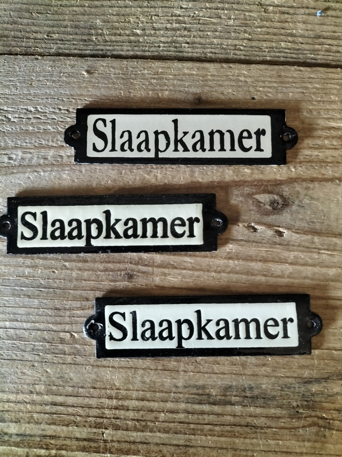 3 oude emaille bordjes slaapkamer, Ophalen of Verzenden