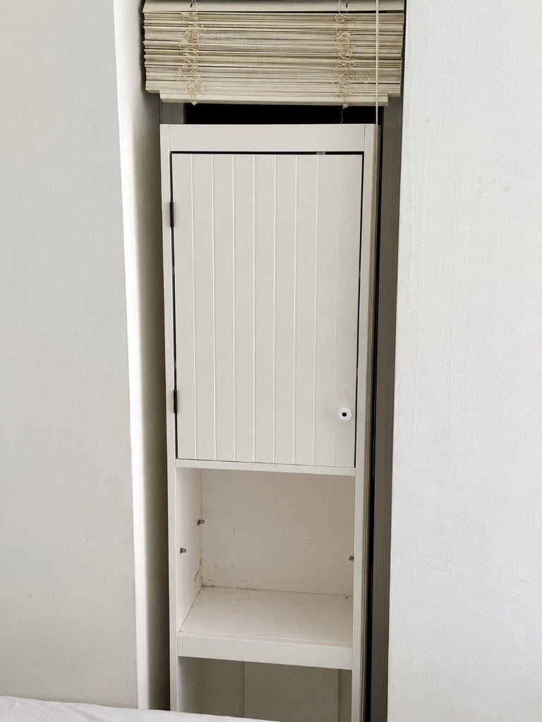 Hoge witte badkamerkast, gratis af te halen, Huis en Inrichting, Ophalen, (Half)hoge kast, Minder dan 50 cm, Gebruikt