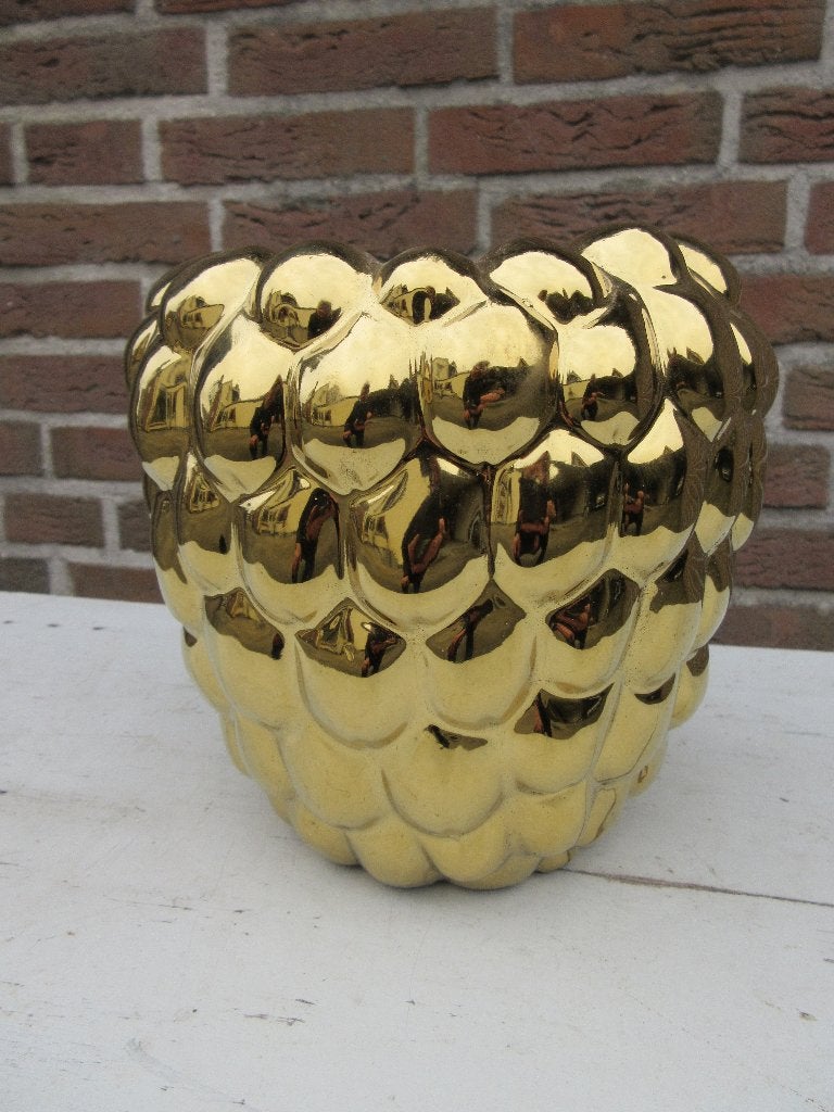 Decostar vaas goud framboos keramiek, Gebruikt, Rond, Binnen, Ophalen of Verzenden