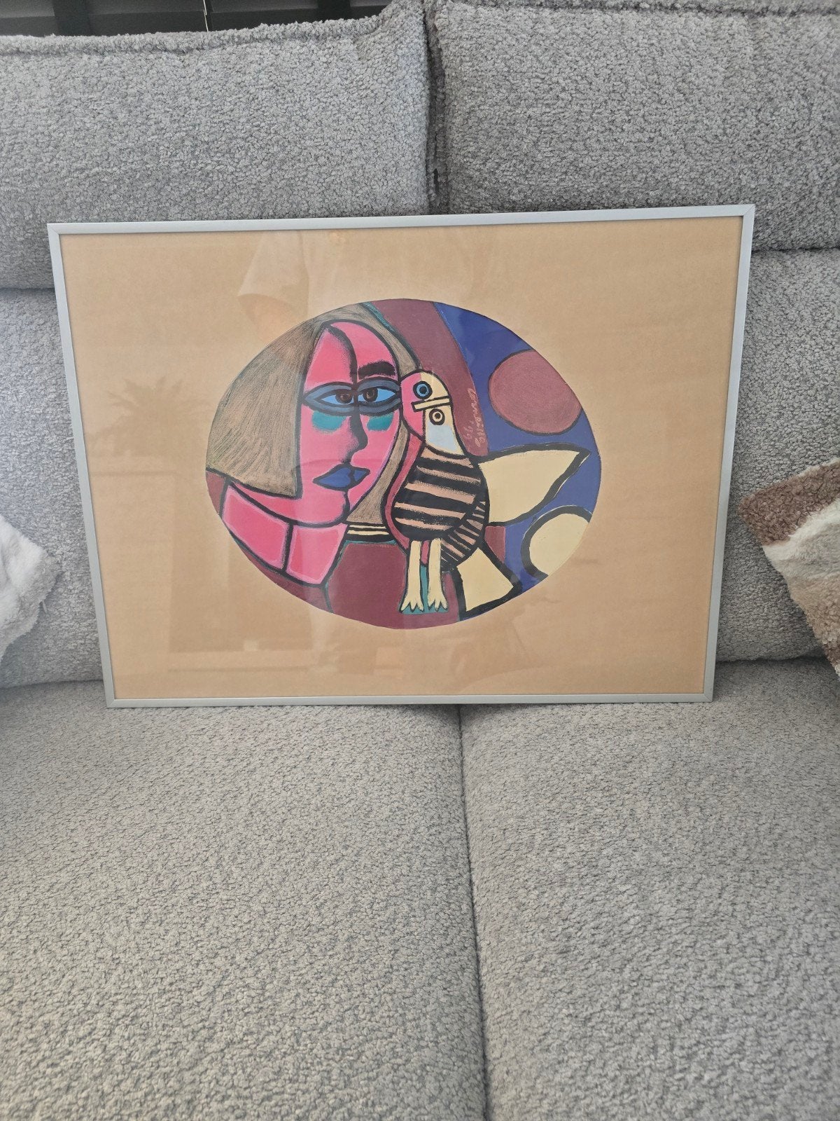 Corneille '99 - Abstracte Figuren met Vogel, Ingelijst, Papier/karton, Ophalen of Verzenden, Figuren