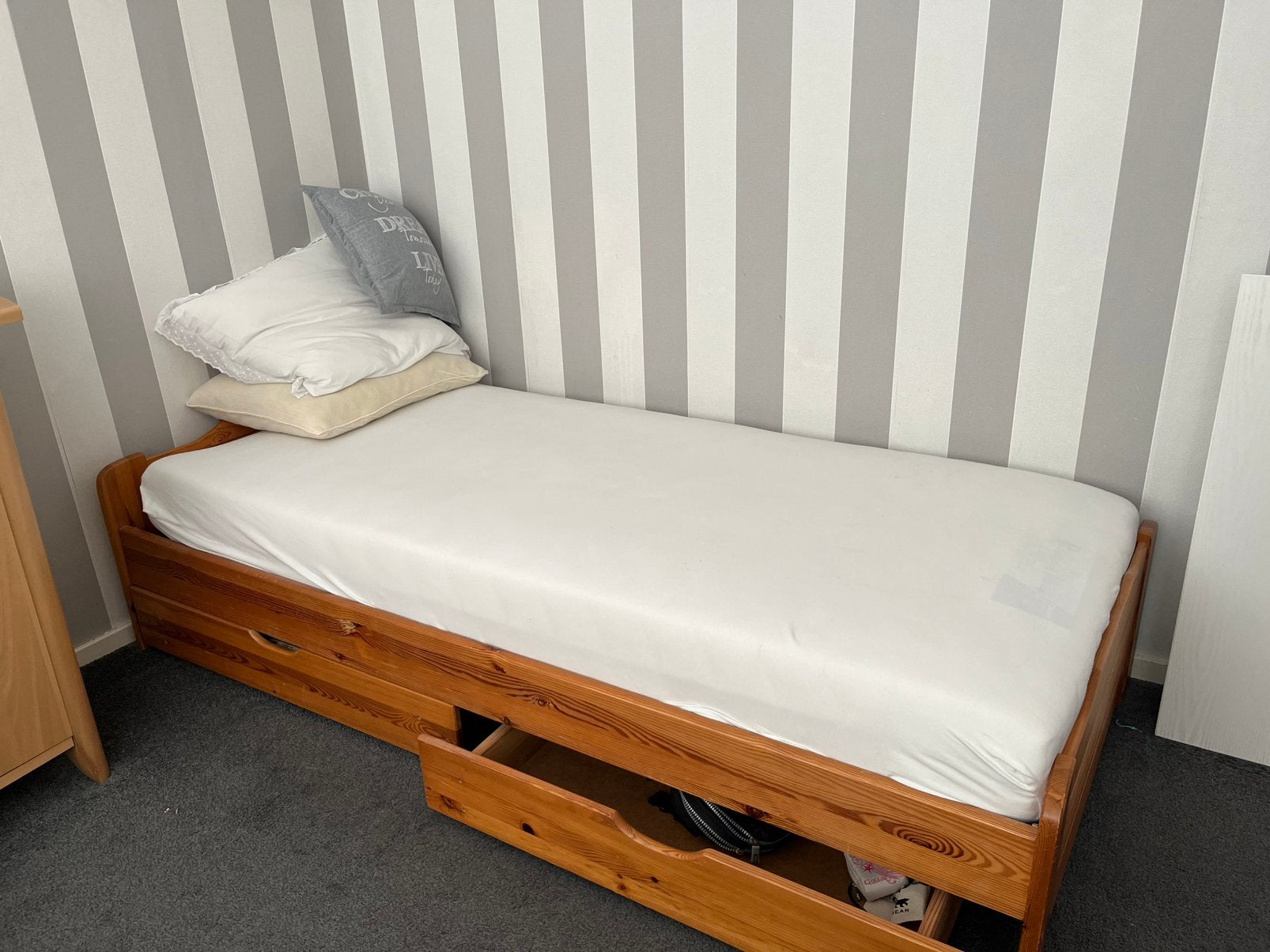 Ledikant massief Grenen, 190x90 incl., Ophalen, Gebruikt, 90 cm, 190 cm of minder