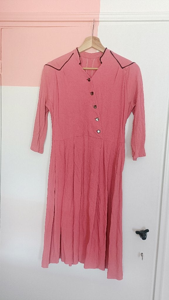 Vintage oud roze midi jurk 60's, Kleding | Dames, Maat 38/40 (M), Verzenden, Vintage, Knielengte