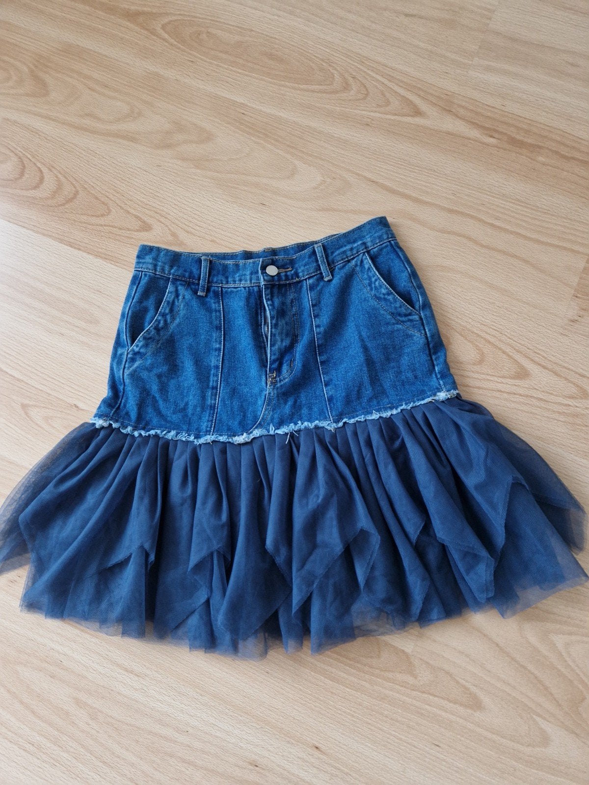 rokje blauw tule/jeans, Blauw, Maat 42/44 (L), Ophalen of Verzenden, Zo goed als nieuw