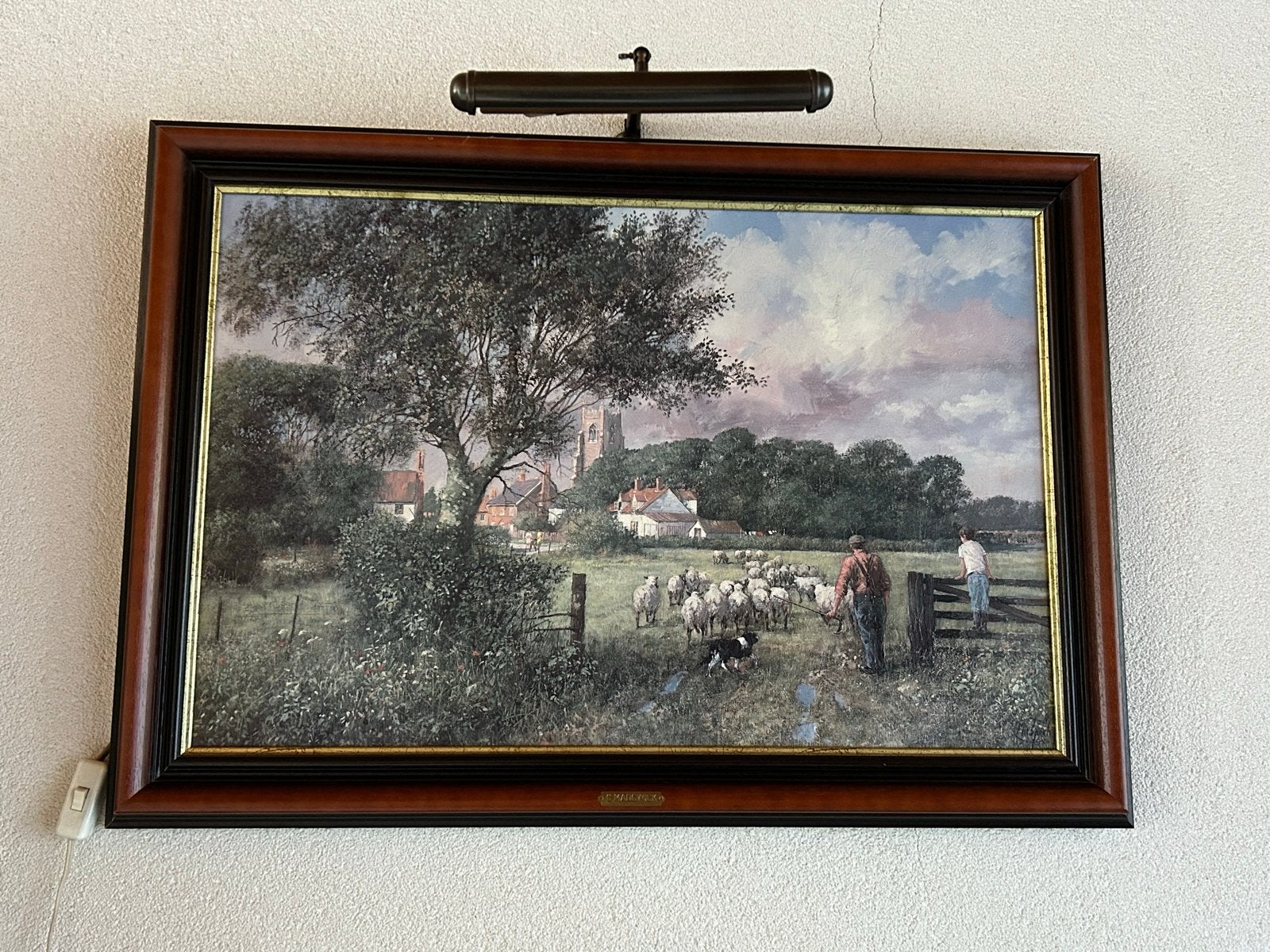 Klassiek schilderij: Herder met schapen in landschap, Ophalen, Landschap, Klassiek, Print