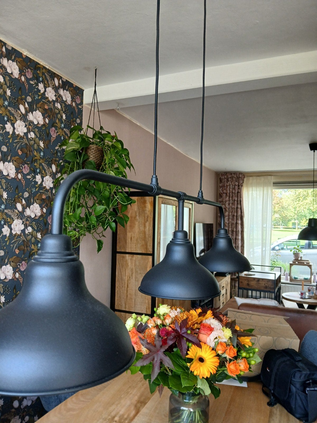 IKEA AGUNNARYD plafondlamp 3-lichts, zwart/messing, 122cm, Ophalen, Gebruikt, Industrieel, Modern, E27 (groot)