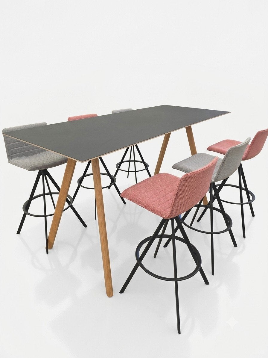 Hay deense design 105 cm hoge tafel met Andreu World krukken, Overige houtsoorten, Ophalen of Verzenden, Zo goed als nieuw, Deens design, Modern