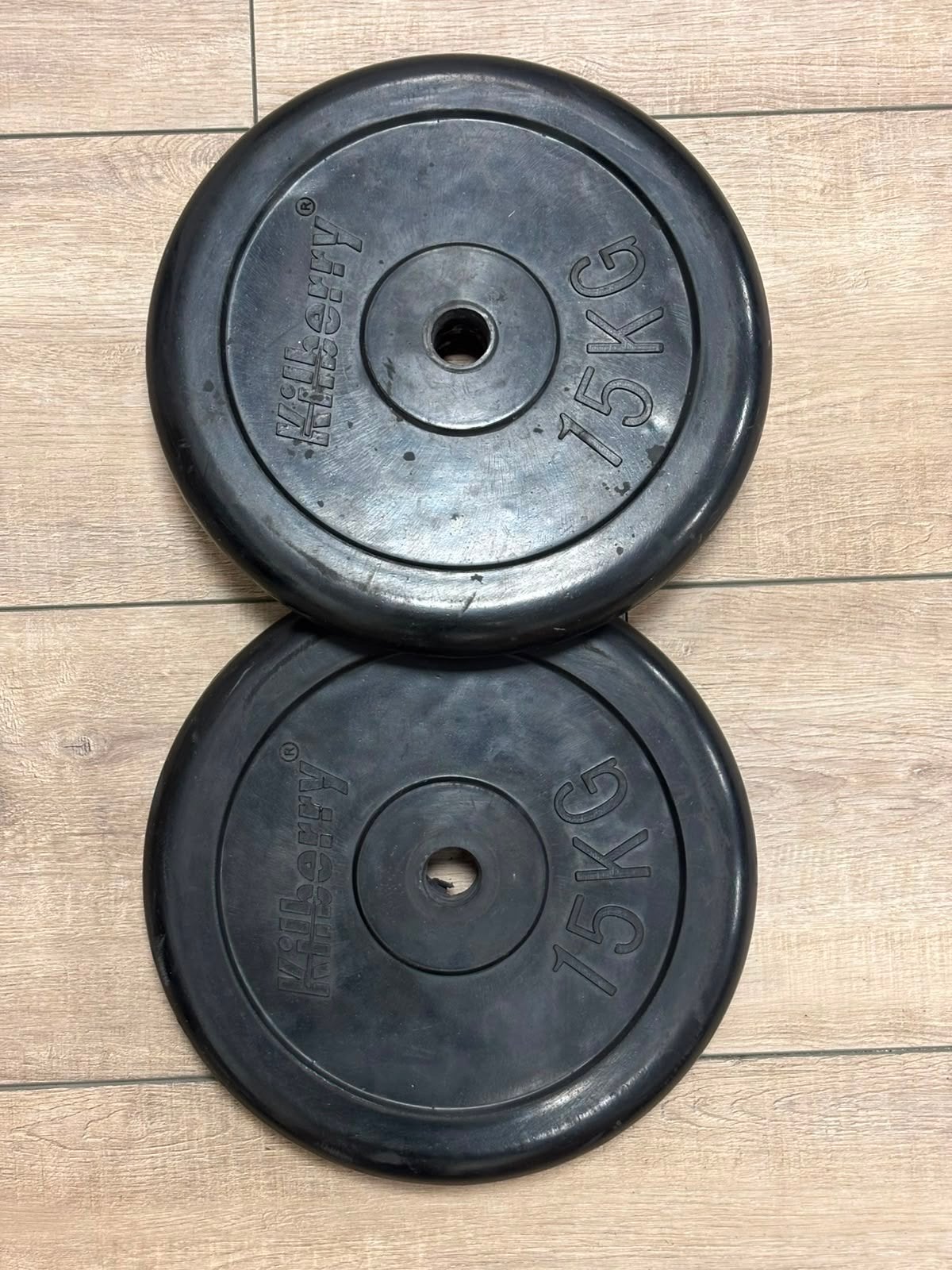 Kilberry Halterschijven 2x 15kg, gat 26mm, Ophalen, Gebruikt, Benen, Halterschijven
