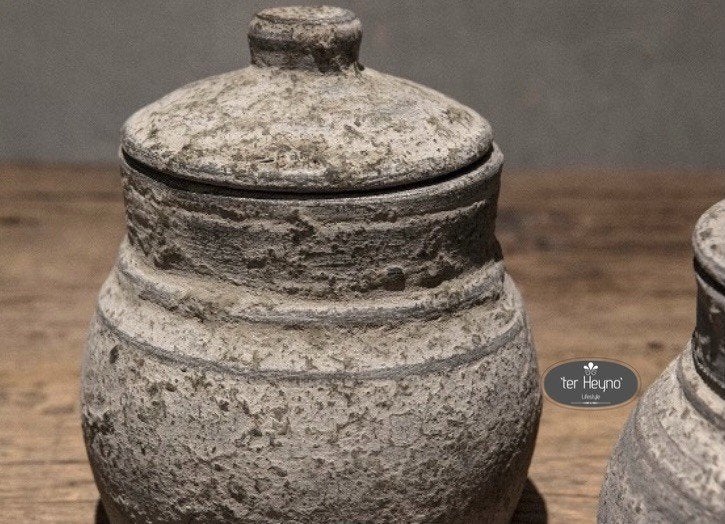 Stenen pot Asha steen potje deksel stoer sober landelijk, Verzenden, Nieuw, Steen/keramiek