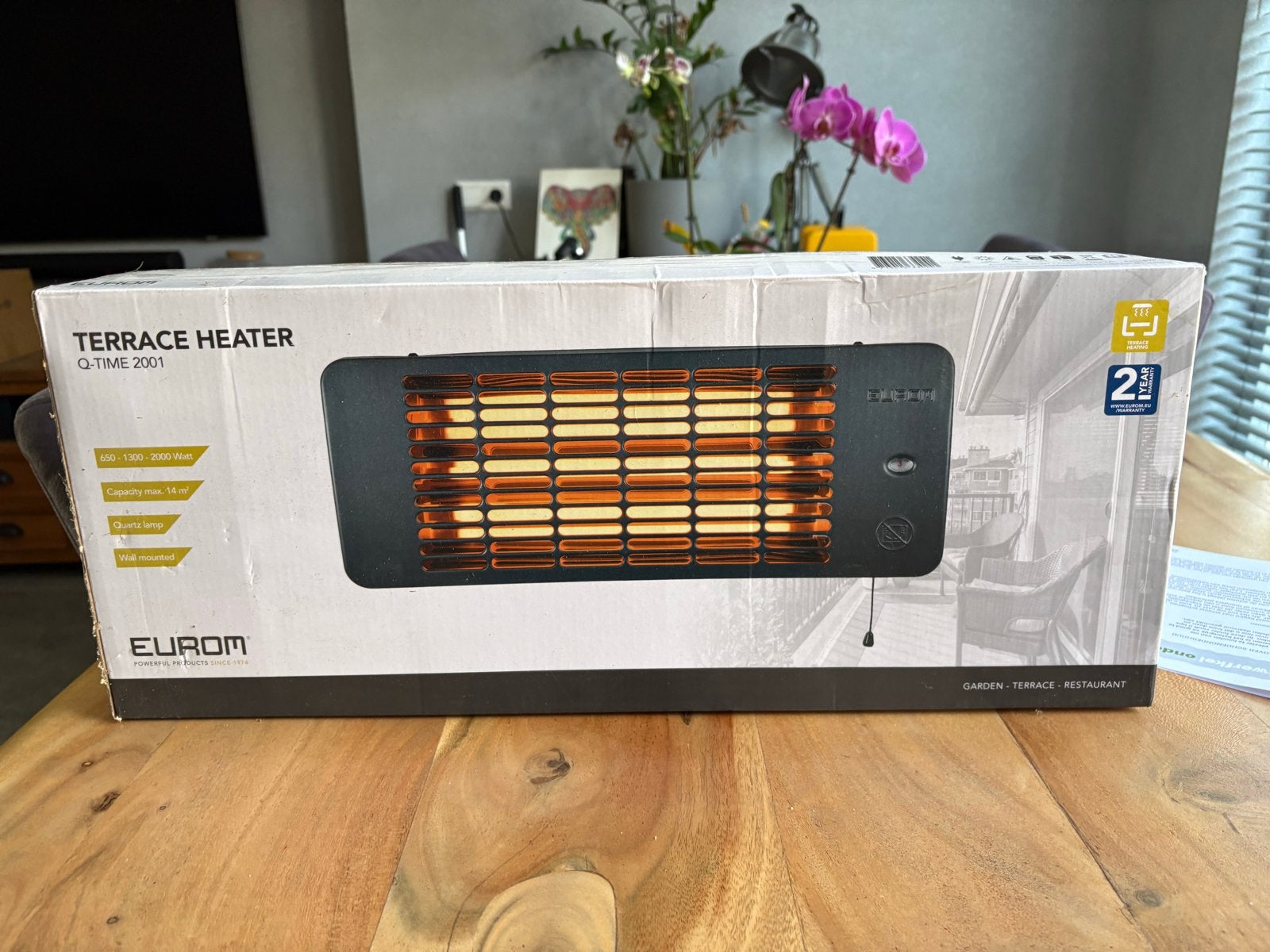 Eurom Q-Time 2001 Terrasverwarmer - Nieuw in doos, Elektrisch, Nieuw, Ophalen of Verzenden, Waterbestendig