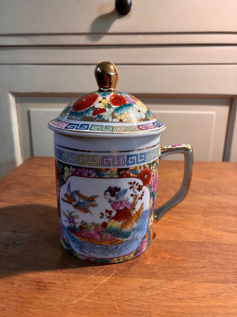 Vintage Chinese Porseleinen Theemok - Rose Mandarin Stijl, Ophalen of Verzenden, Zo goed als nieuw, Porselein, Overige stijlen