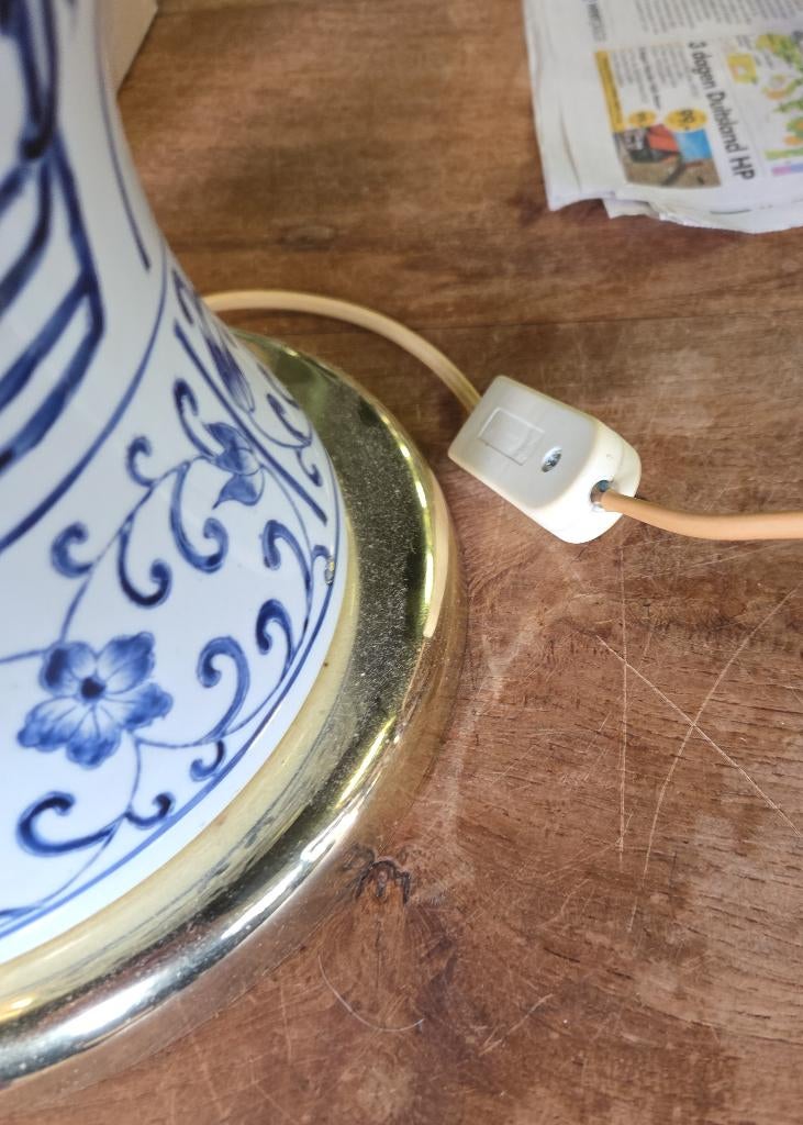 Chinese blauw-witte porseleinen vaas lamp tafellamp, Ophalen
